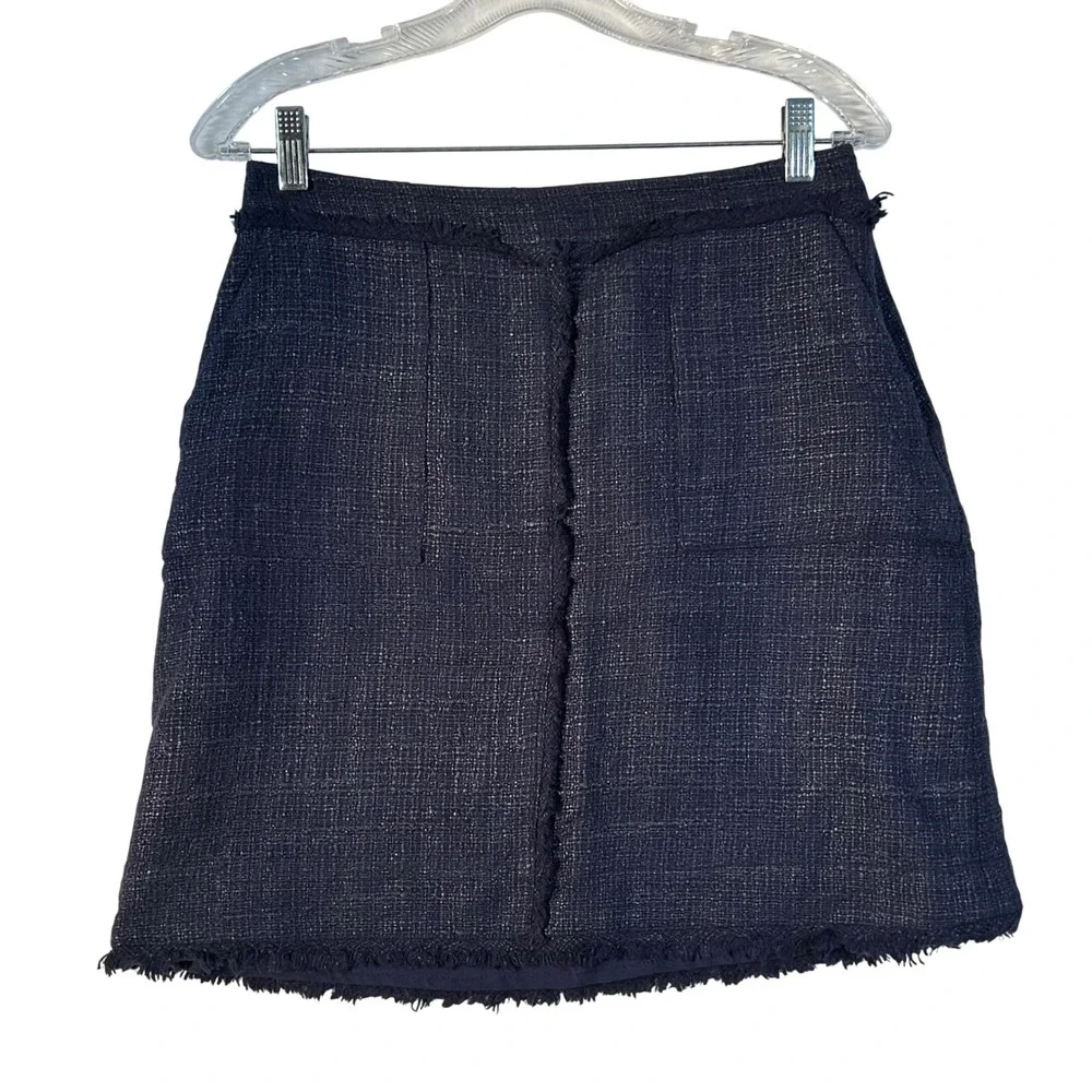 Banana Republic Navy Tweed Fringe Hem Pencil Skirt‎ Size 4